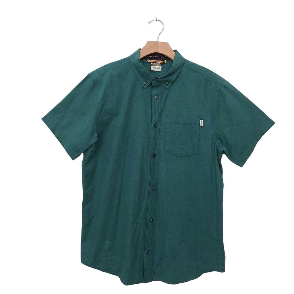 Dravus Shirt Mens Large Green Short Sleeve Classic Fit Button Up Cotton Retro